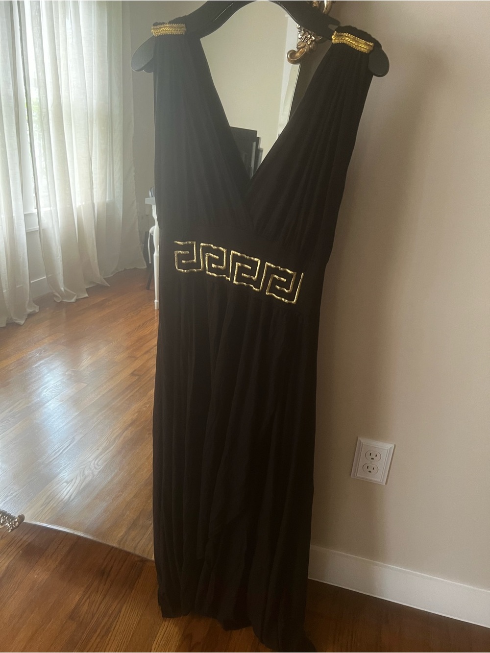 Greek Goddess Maxi Dress with Gold Embroidery - Medium